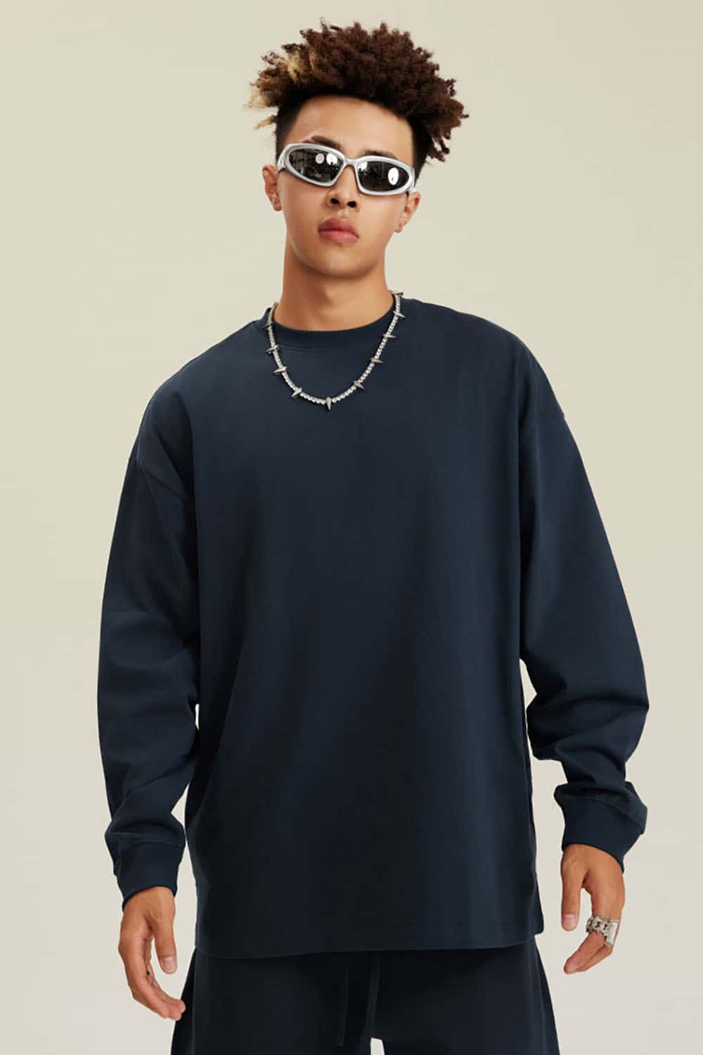 Solid Color Pure Cotton Long Sleeve Loose Couples T-Shirt
