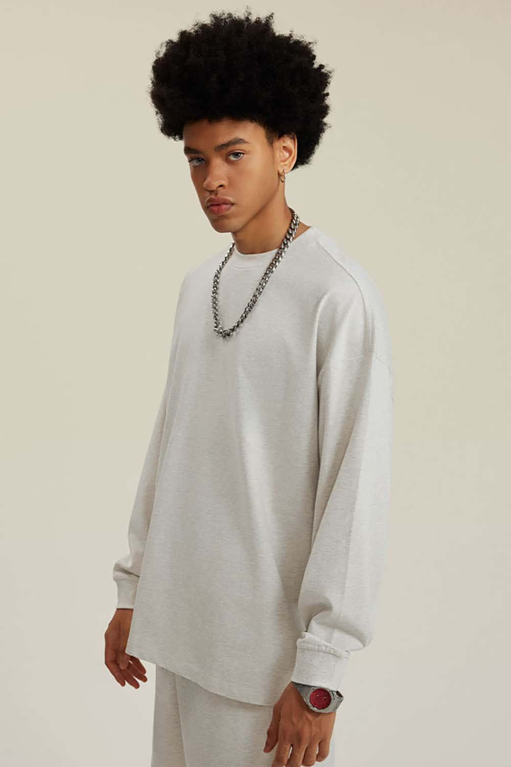 Solid Color Pure Cotton Long Sleeve Loose Couples T-Shirt