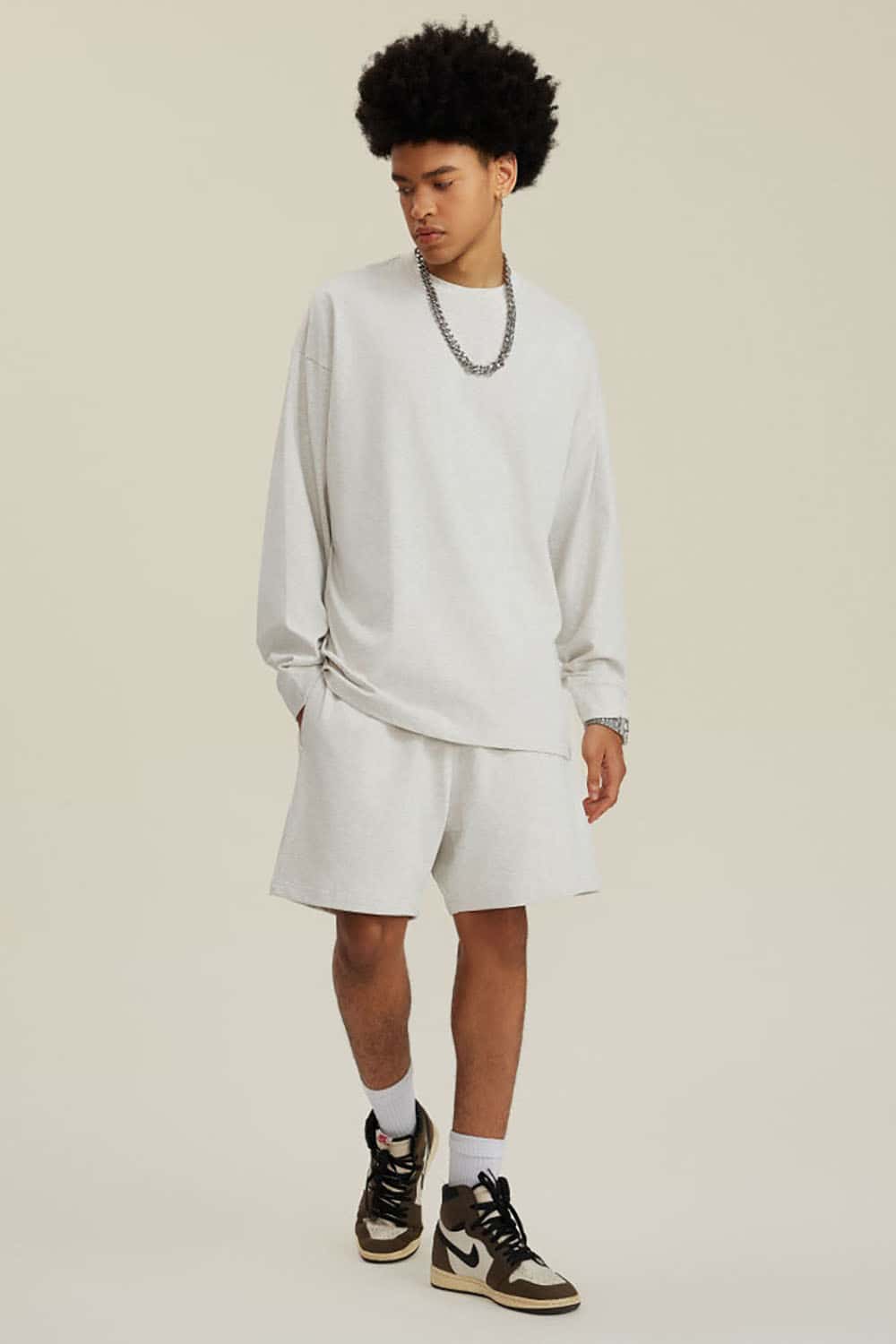 Solid Color Pure Cotton Long Sleeve Loose Couples T-Shirt
