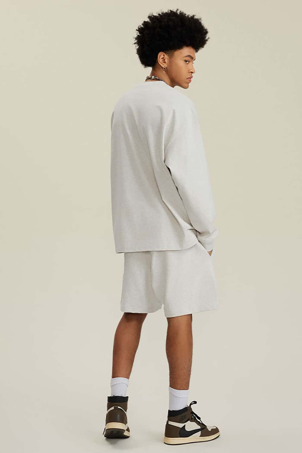 Solid Color Pure Cotton Long Sleeve Loose Couples T-Shirt