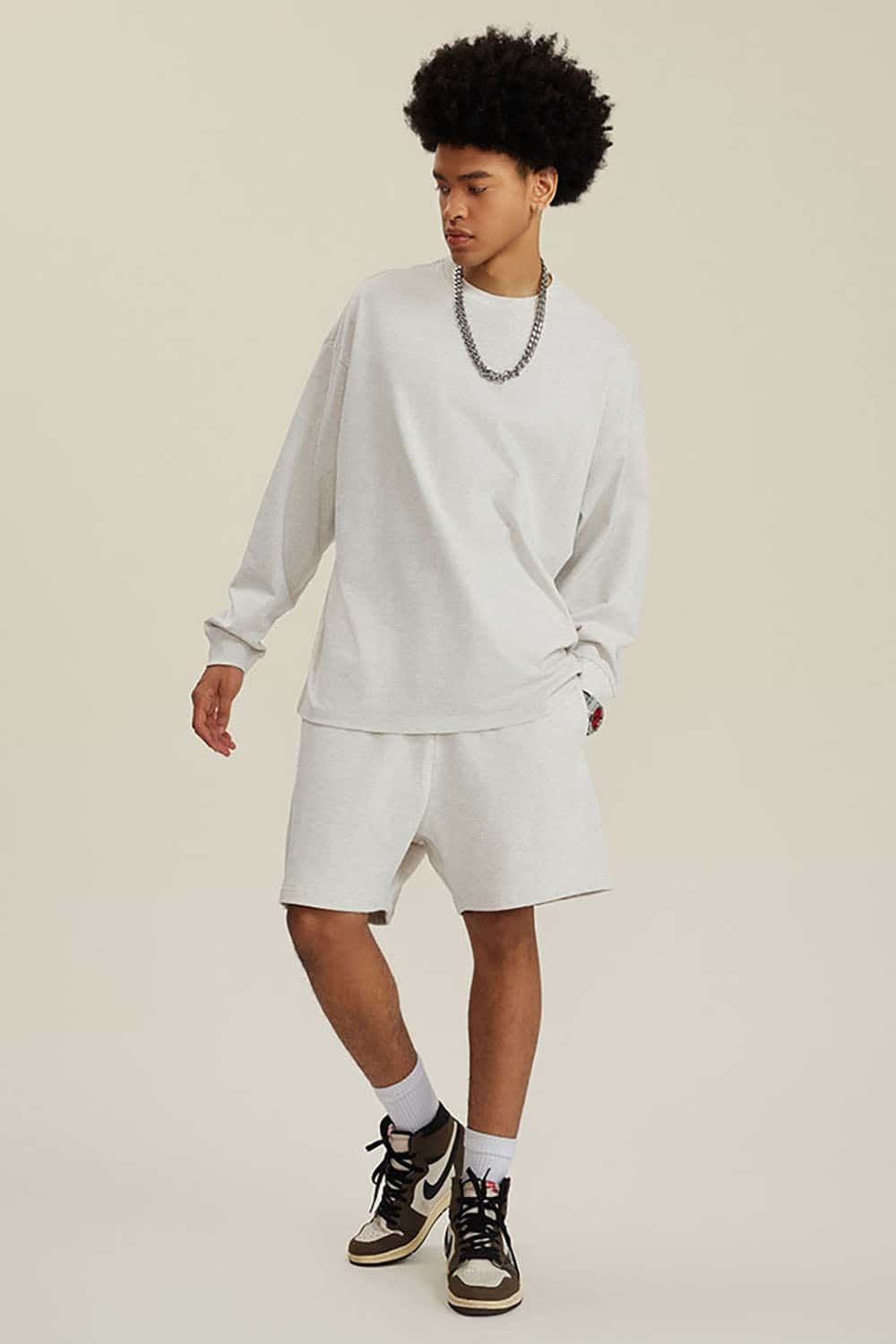 Solid Color Pure Cotton Long Sleeve Loose Couples T-Shirt