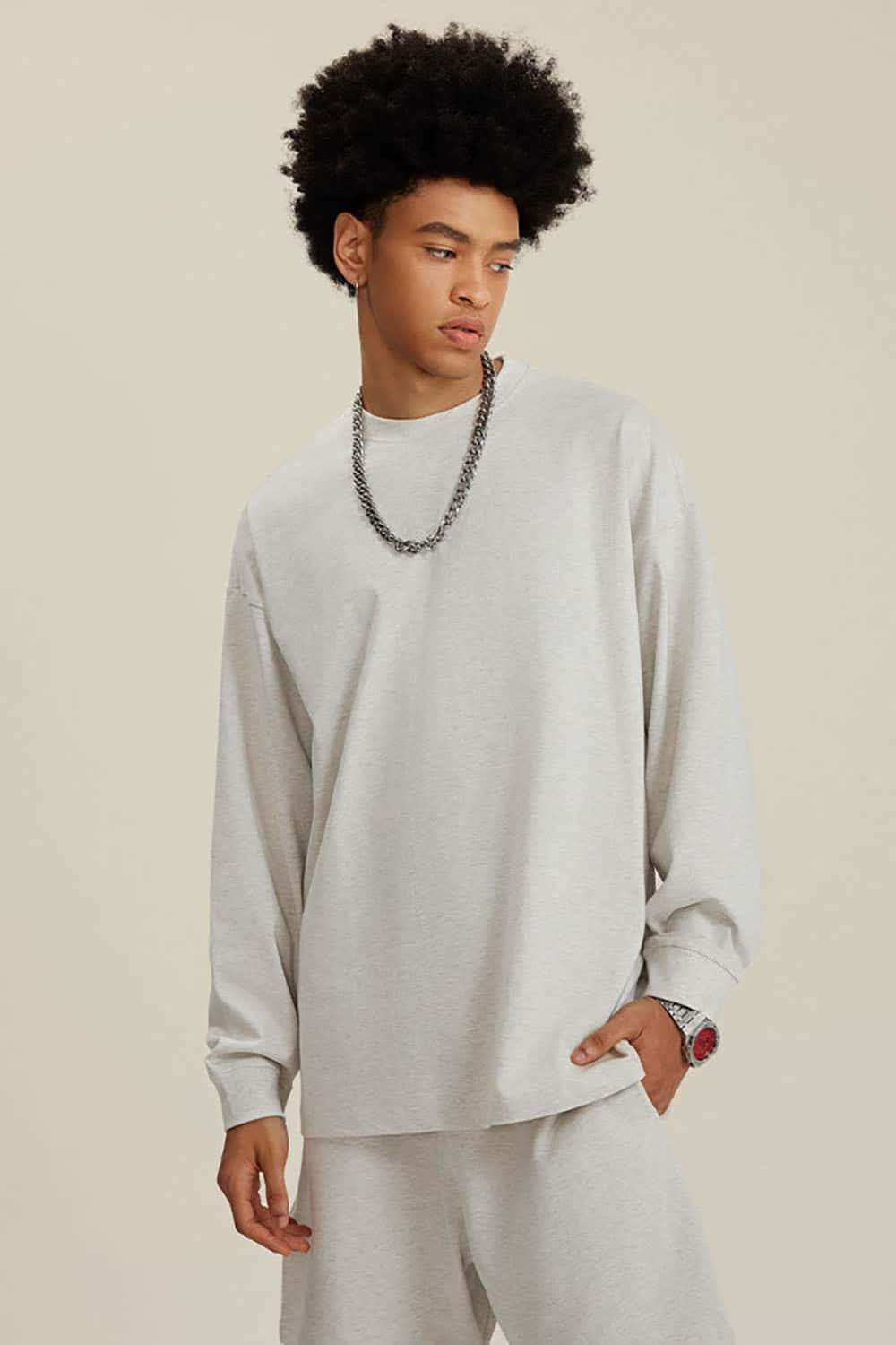 Solid Color Pure Cotton Long Sleeve Loose Couples T-Shirt