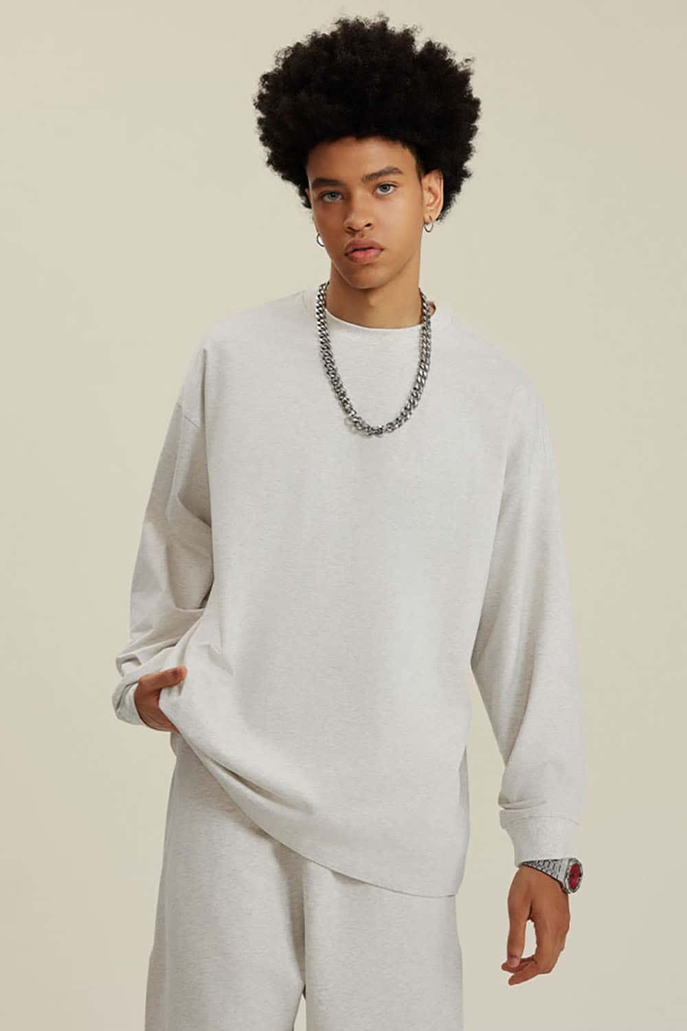 Solid Color Pure Cotton Long Sleeve Loose Couples T-Shirt