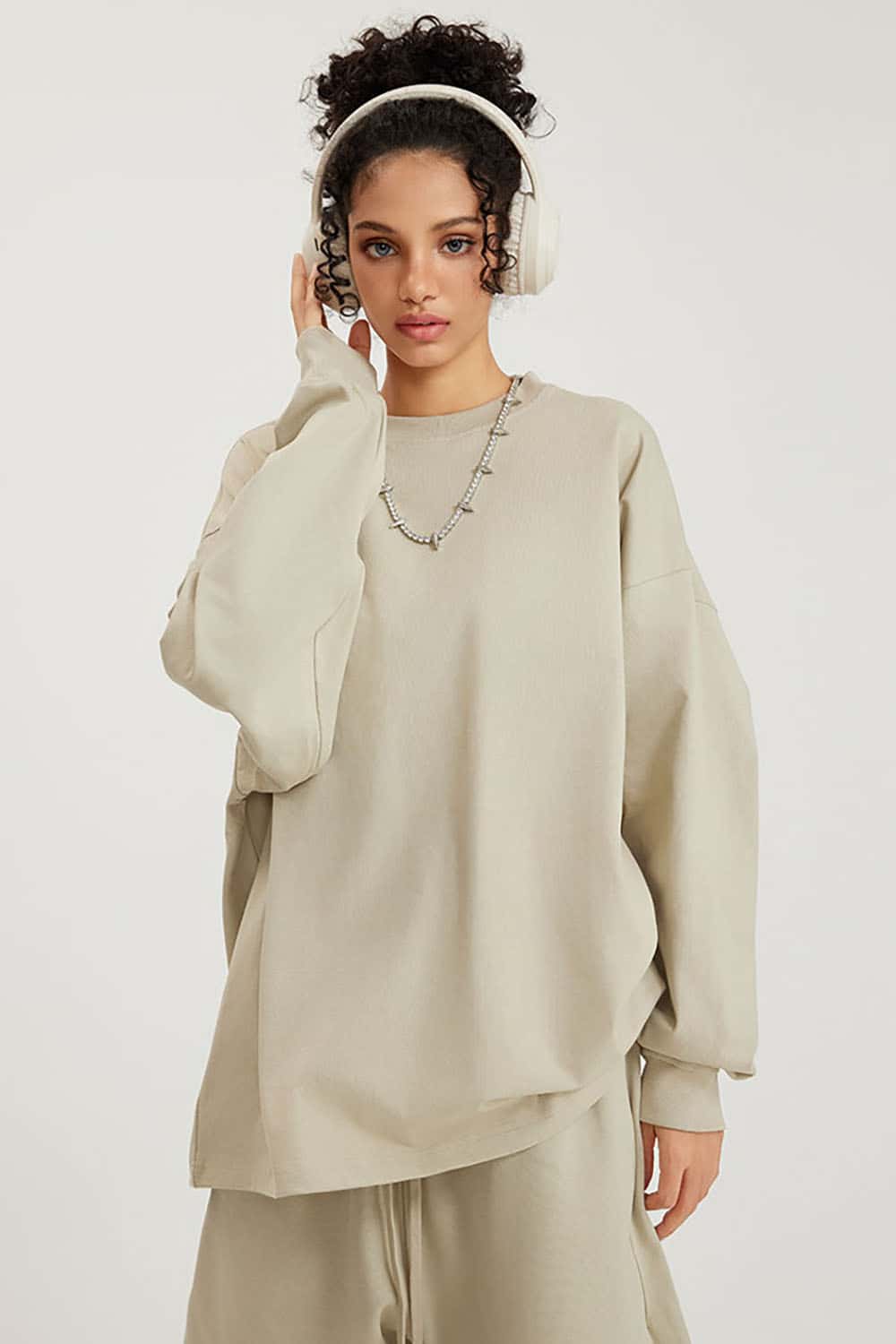 Solid Color Pure Cotton Long Sleeve Loose Couples T-Shirt