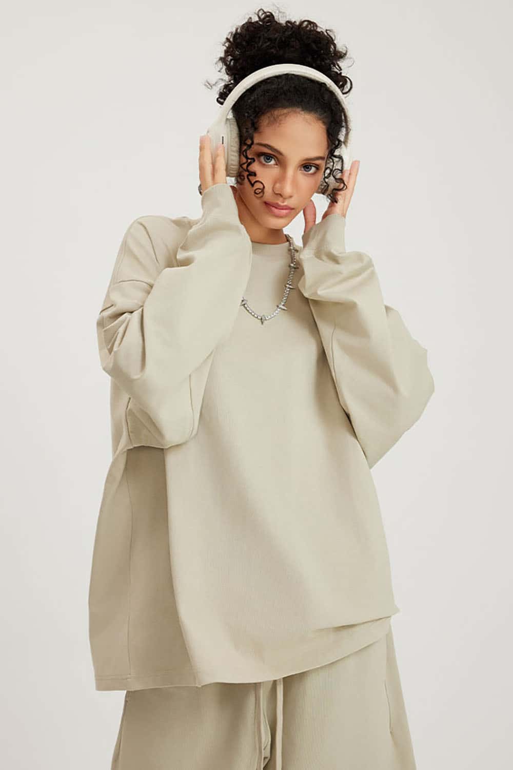 Solid Color Pure Cotton Long Sleeve Loose Couples T-Shirt