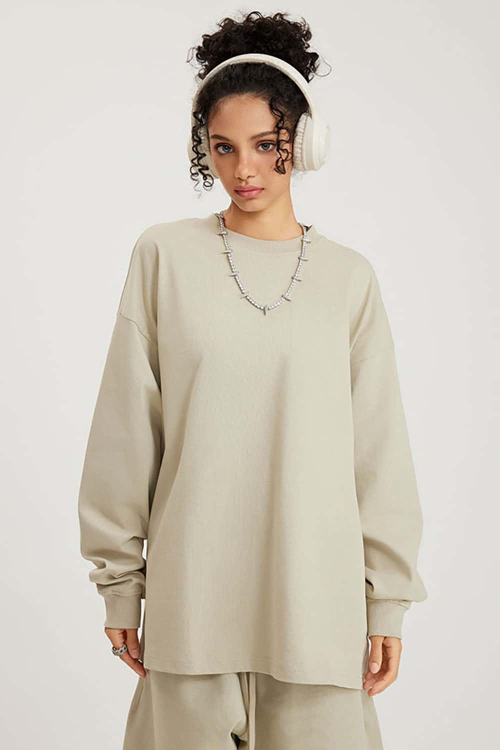 Solid Color Pure Cotton Long Sleeve Loose Couples T-Shirt