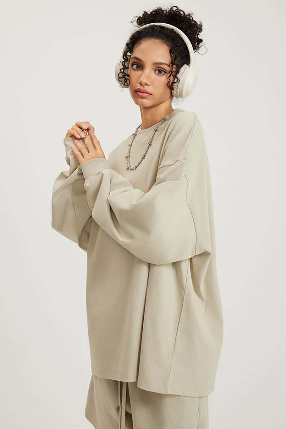 Solid Color Pure Cotton Long Sleeve Loose Couples T-Shirt