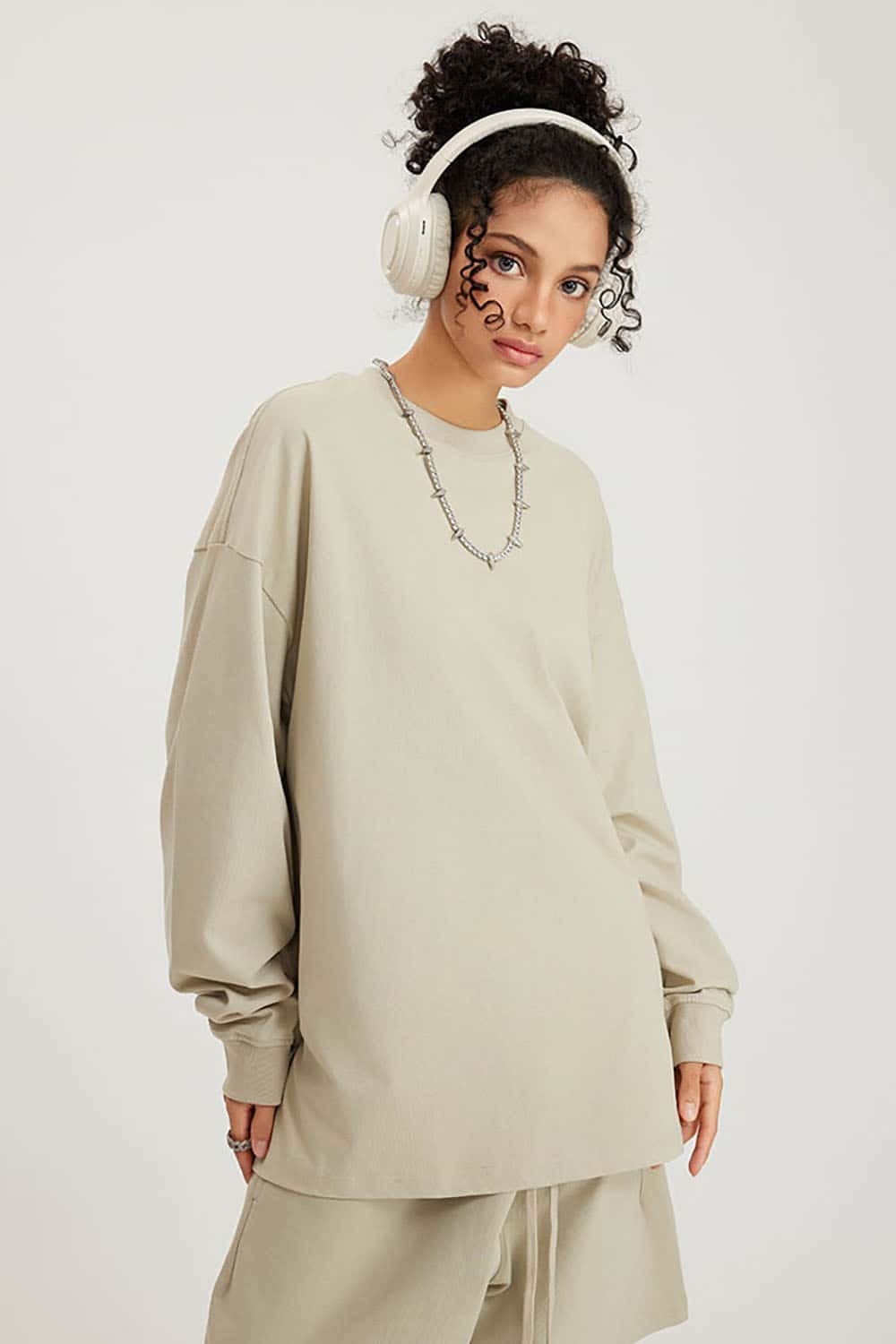 Solid Color Pure Cotton Long Sleeve Loose Couples T-Shirt