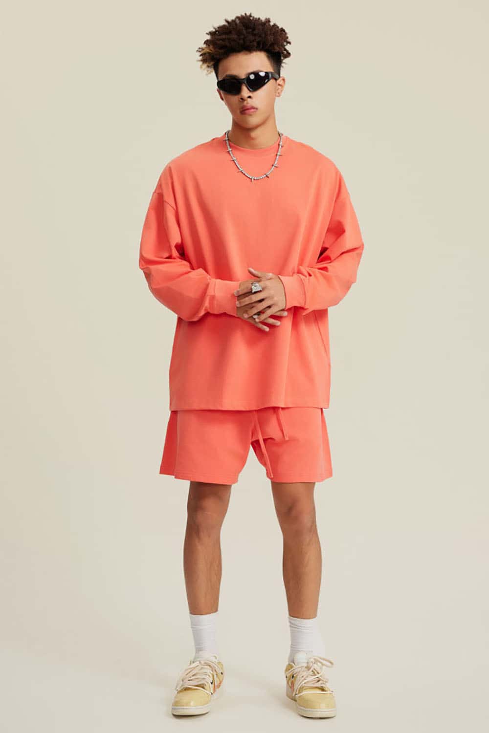 Solid Color Pure Cotton Long Sleeve Loose Couples T-Shirt