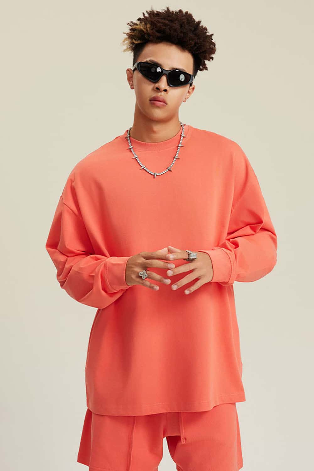 Solid Color Pure Cotton Long Sleeve Loose Couples T-Shirt