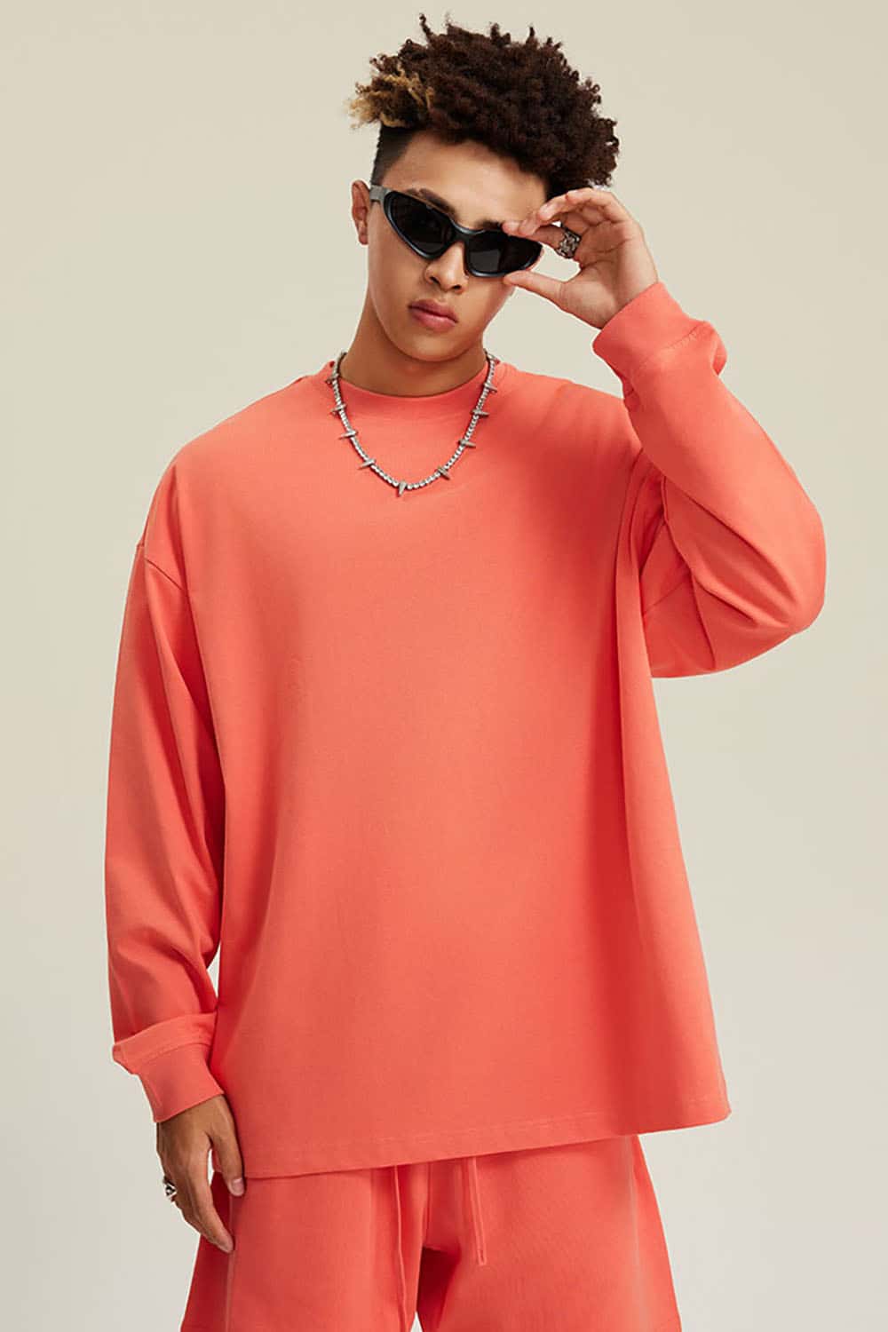 Solid Color Pure Cotton Long Sleeve Loose Couples T-Shirt
