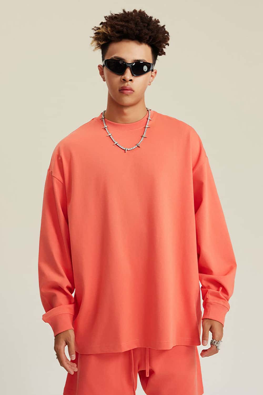 Solid Color Pure Cotton Long Sleeve Loose Couples T-Shirt