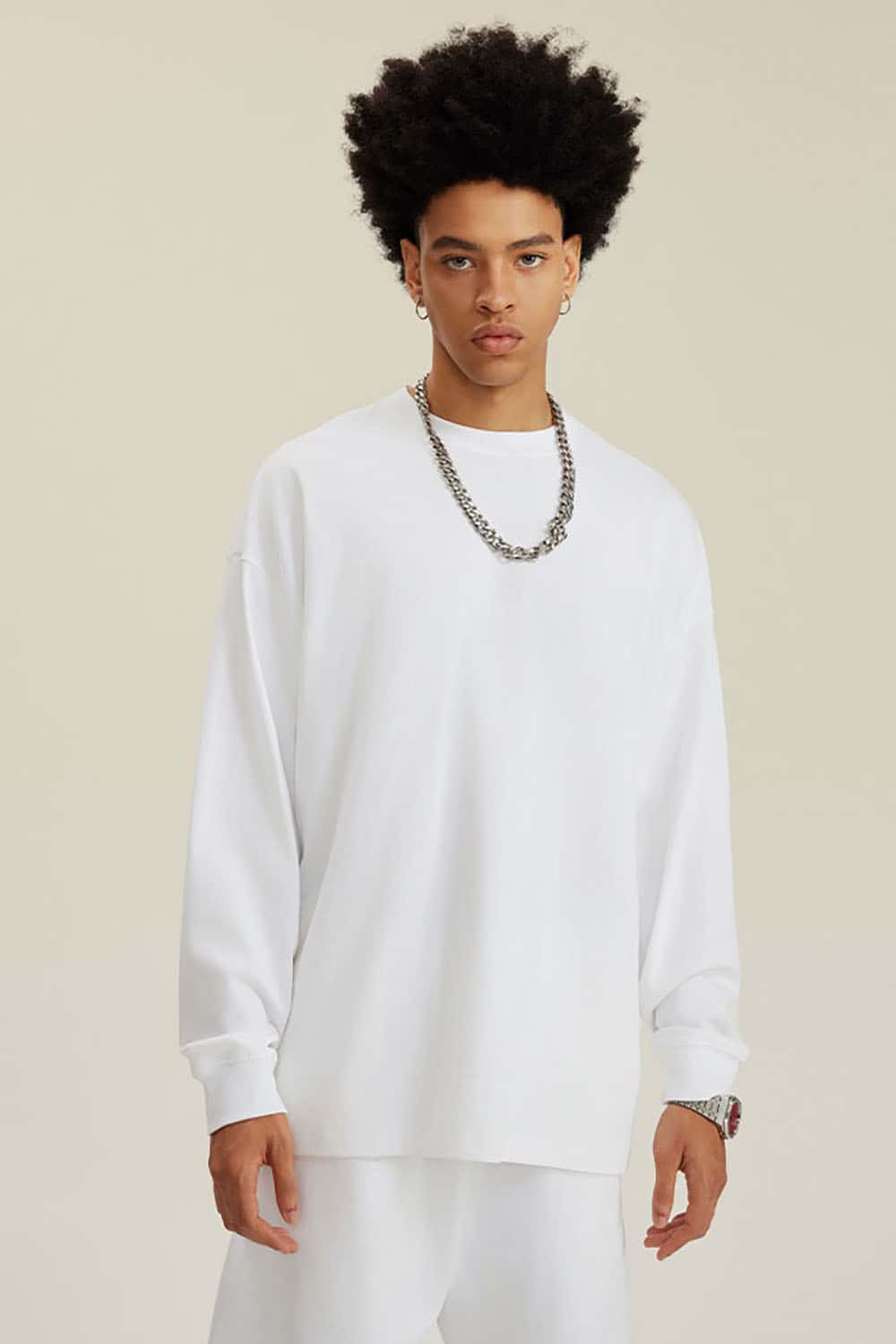 Solid Color Pure Cotton Long Sleeve Loose Couples T-Shirt