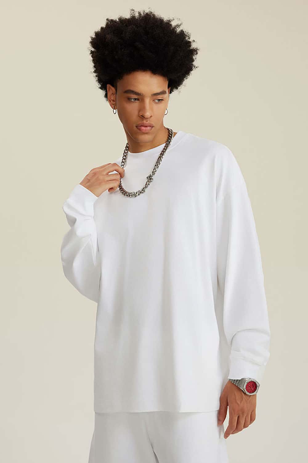 Solid Color Pure Cotton Long Sleeve Loose Couples T-Shirt