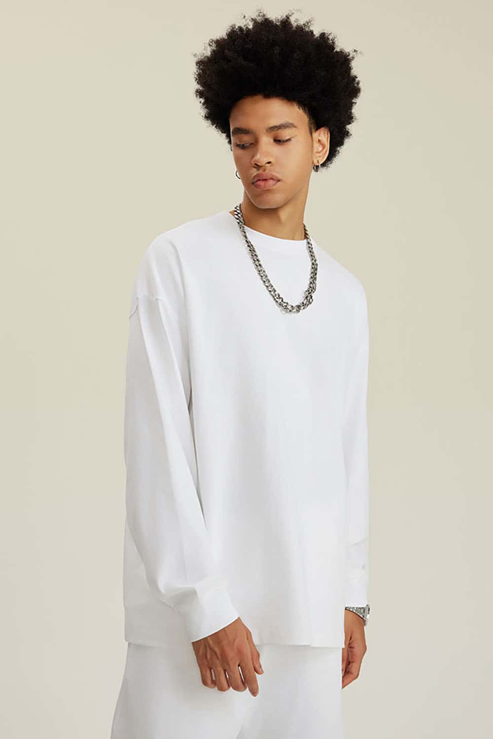Solid Color Pure Cotton Long Sleeve Loose Couples T-Shirt