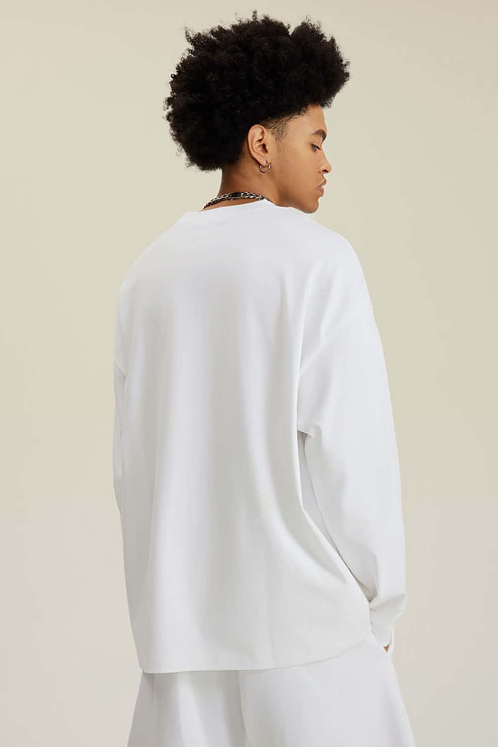 Solid Color Pure Cotton Long Sleeve Loose Couples T-Shirt