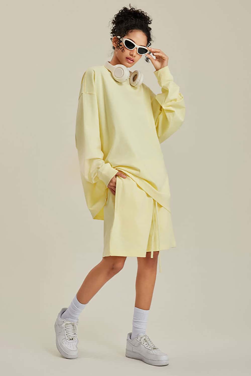 Solid Color Pure Cotton Long Sleeve Loose Couples T-Shirt
