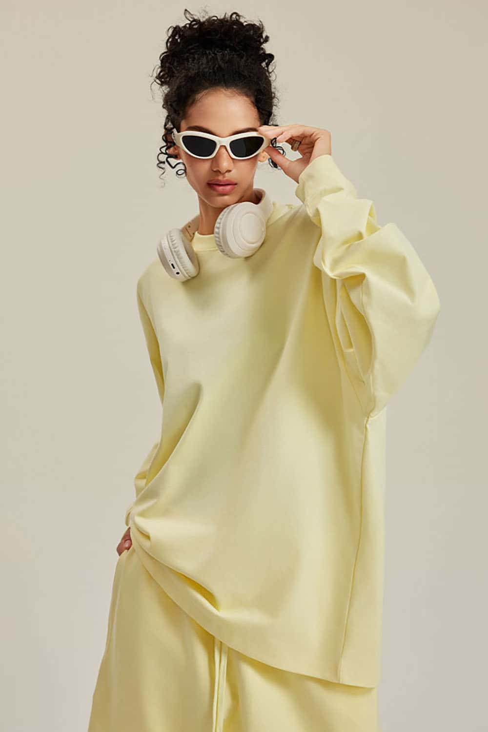 Solid Color Pure Cotton Long Sleeve Loose Couples T-Shirt