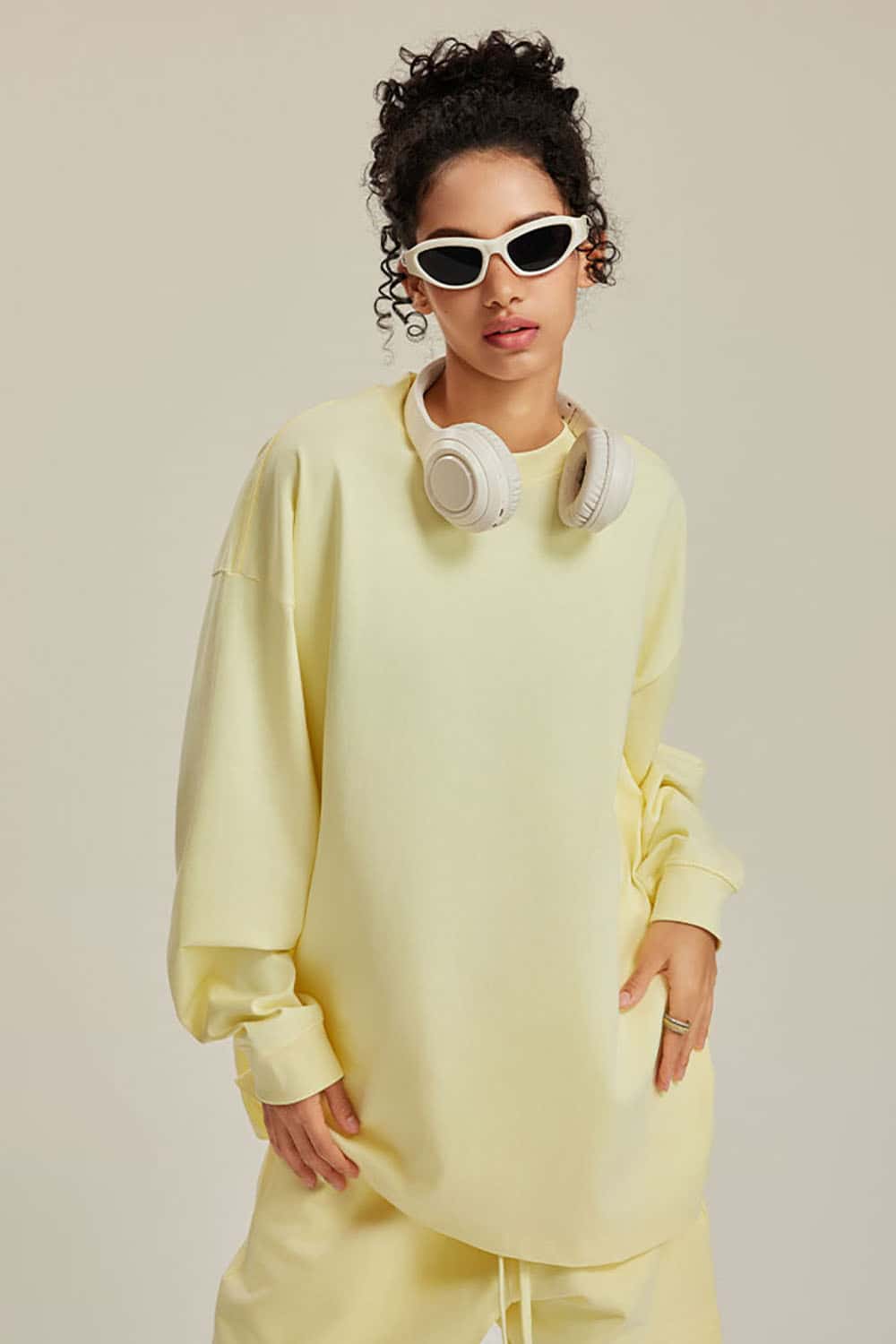 Solid Color Pure Cotton Long Sleeve Loose Couples T-Shirt