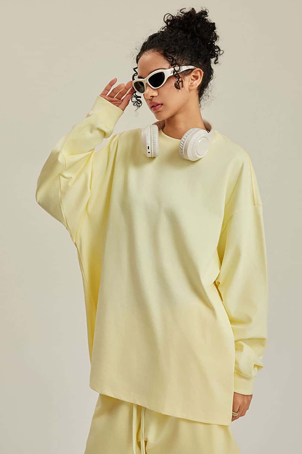 Solid Color Pure Cotton Long Sleeve Loose Couples T-Shirt