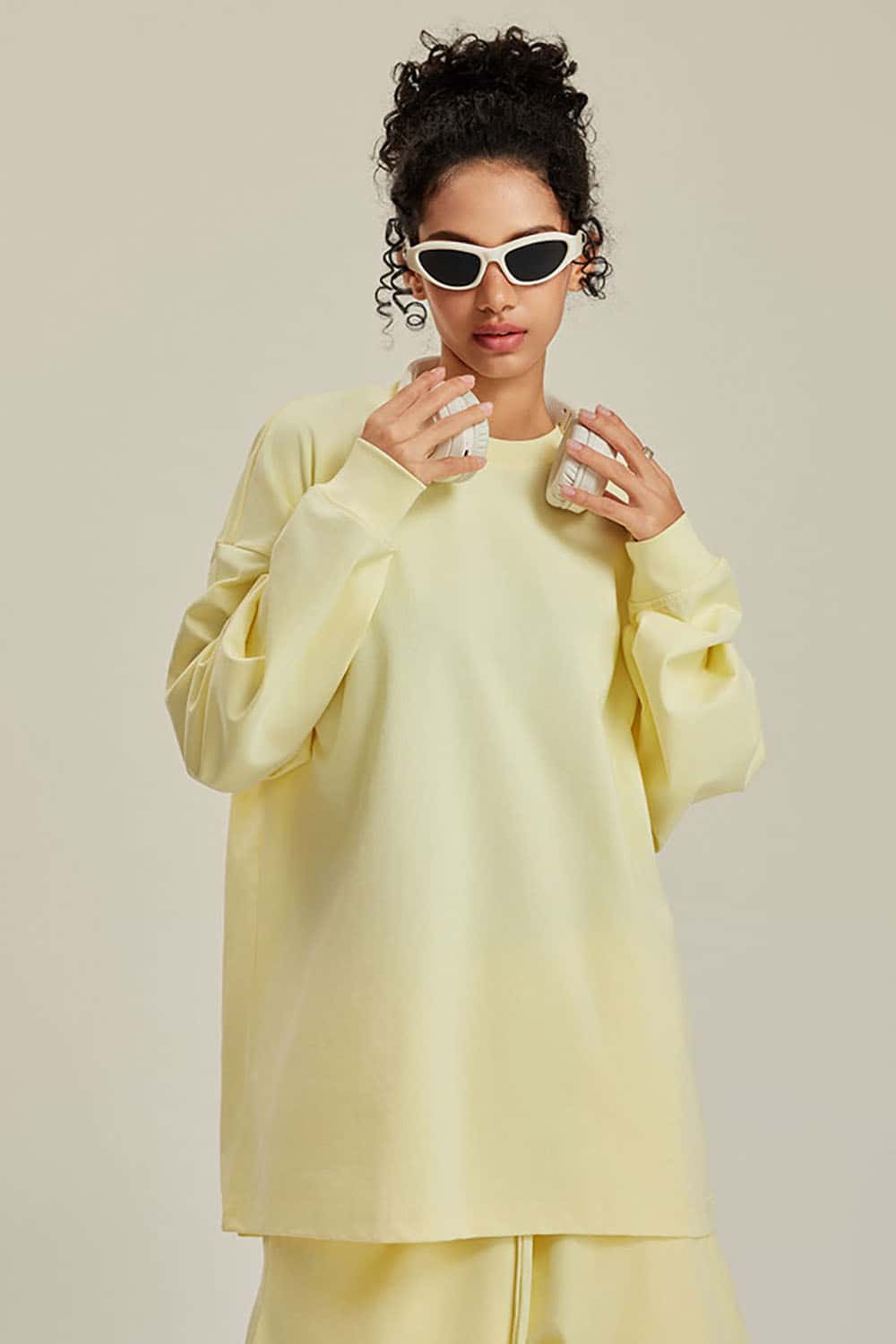 Solid Color Pure Cotton Long Sleeve Loose Couples T-Shirt