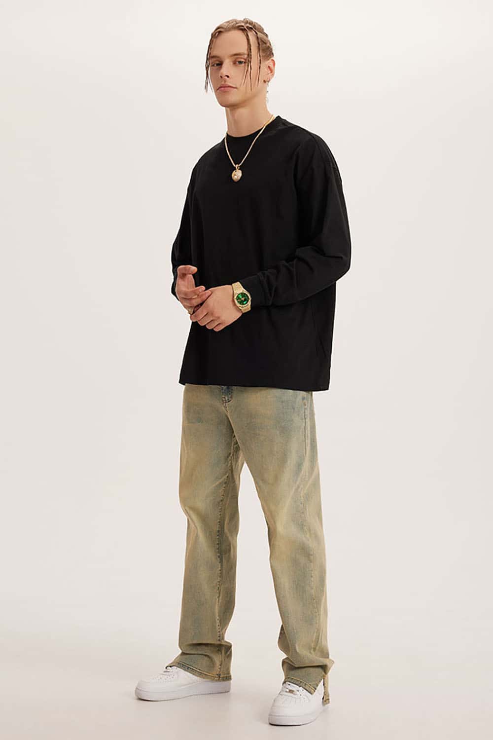 Loose Long Sleeve 260G Vintage Wash Distressed Long Sleeve T-Shirt