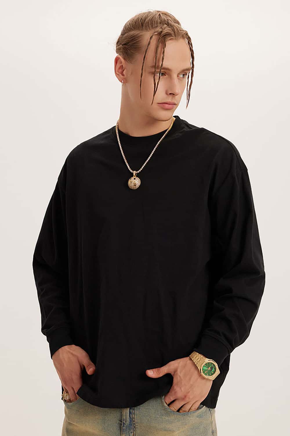 Loose Long Sleeve 260G Vintage Wash Distressed Long Sleeve T-Shirt