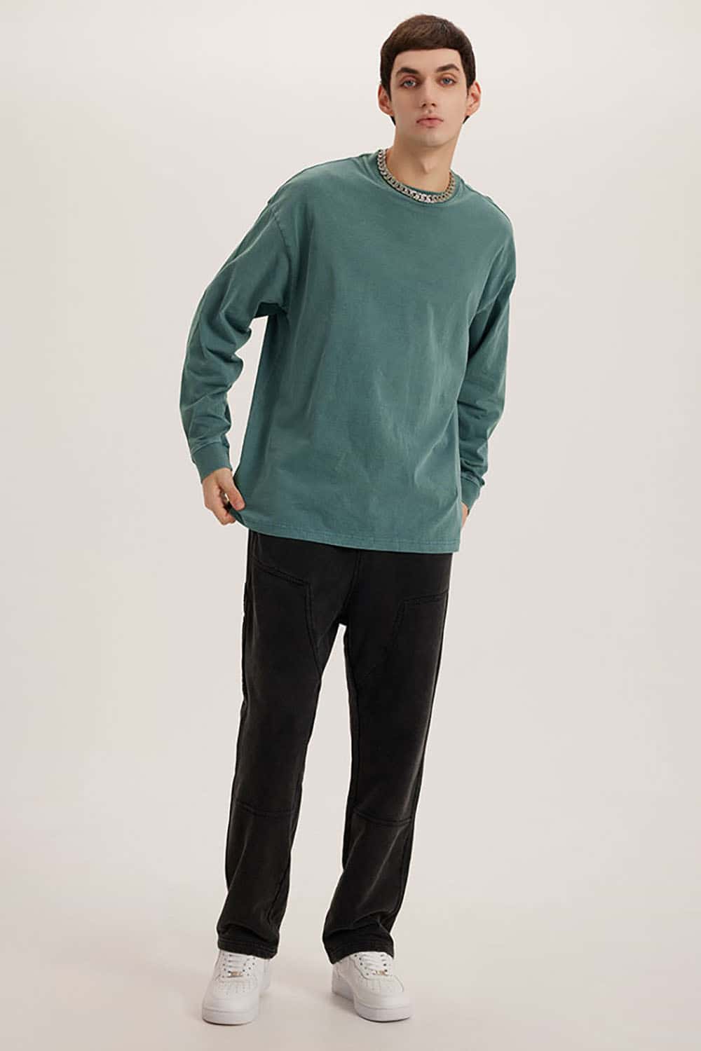 Loose Long Sleeve 260G Vintage Wash Distressed Long Sleeve T-Shirt