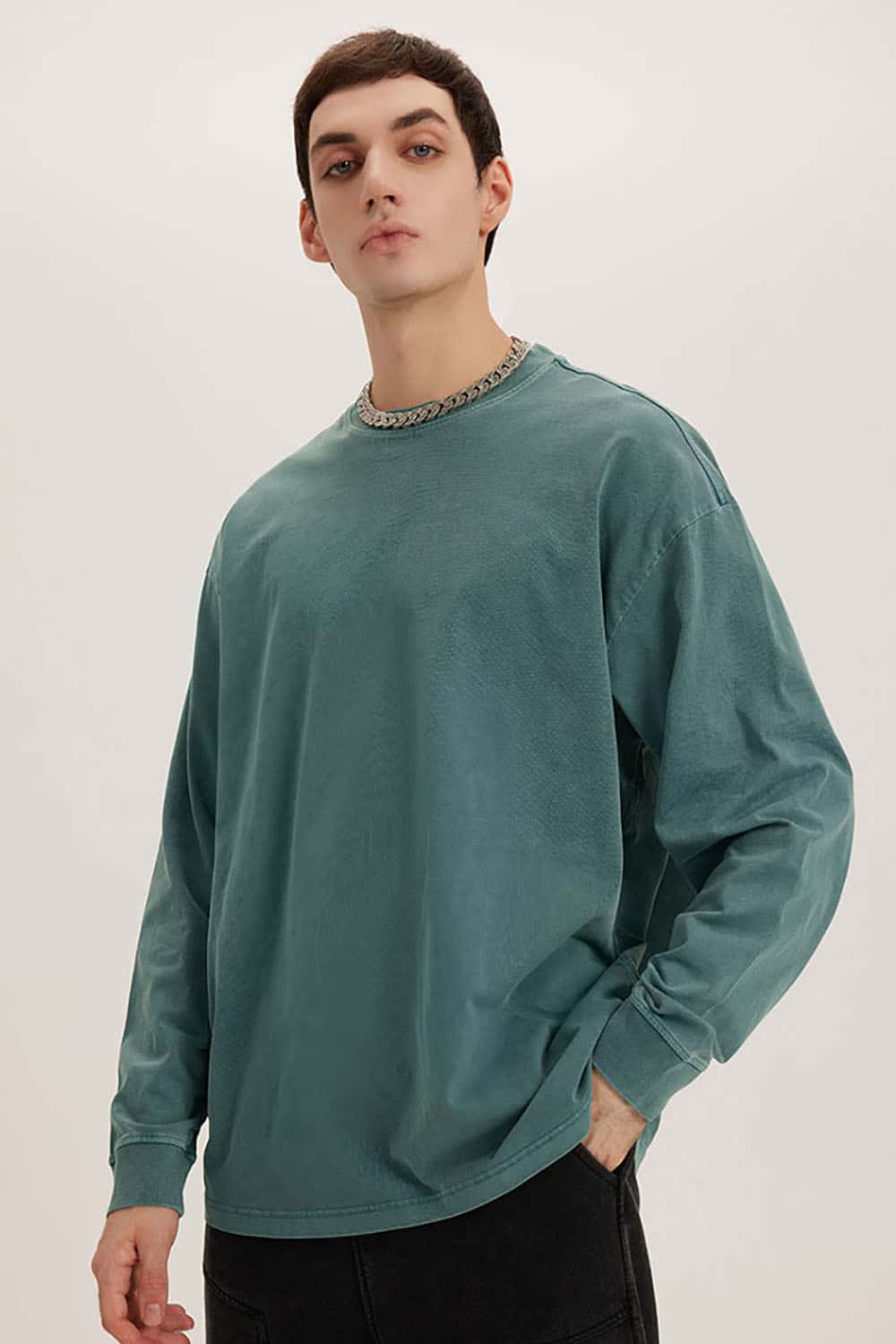 Loose Long Sleeve 260G Vintage Wash Distressed Long Sleeve T-Shirt