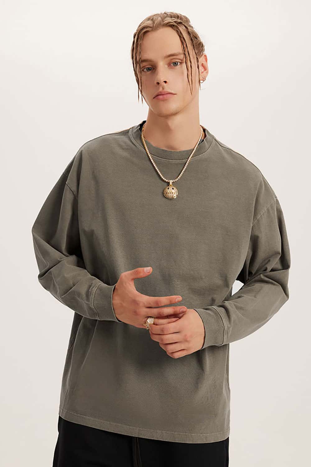 Loose Long Sleeve 260G Vintage Wash Distressed Long Sleeve T-Shirt