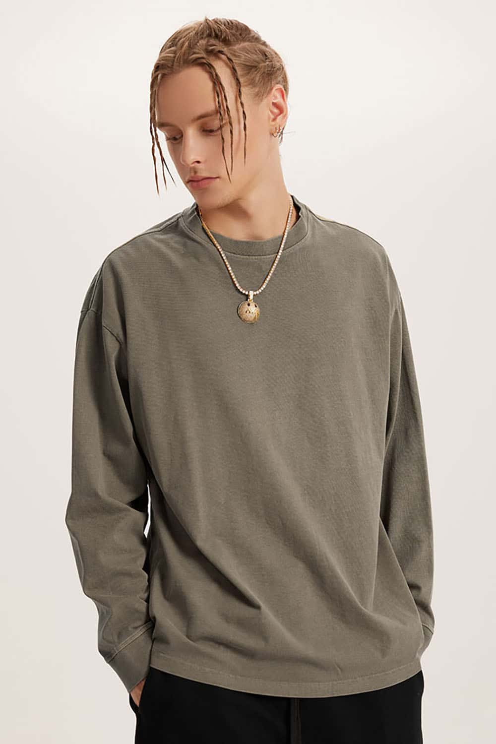 Loose Long Sleeve 260G Vintage Wash Distressed Long Sleeve T-Shirt