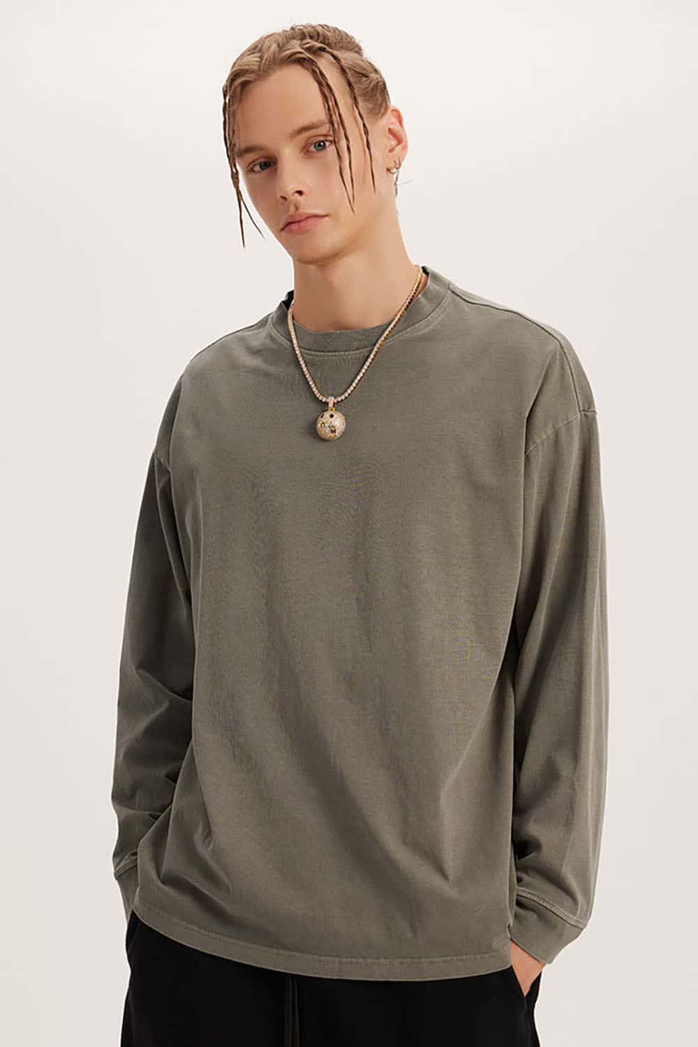 Loose Long Sleeve 260G Vintage Wash Distressed Long Sleeve T-Shirt