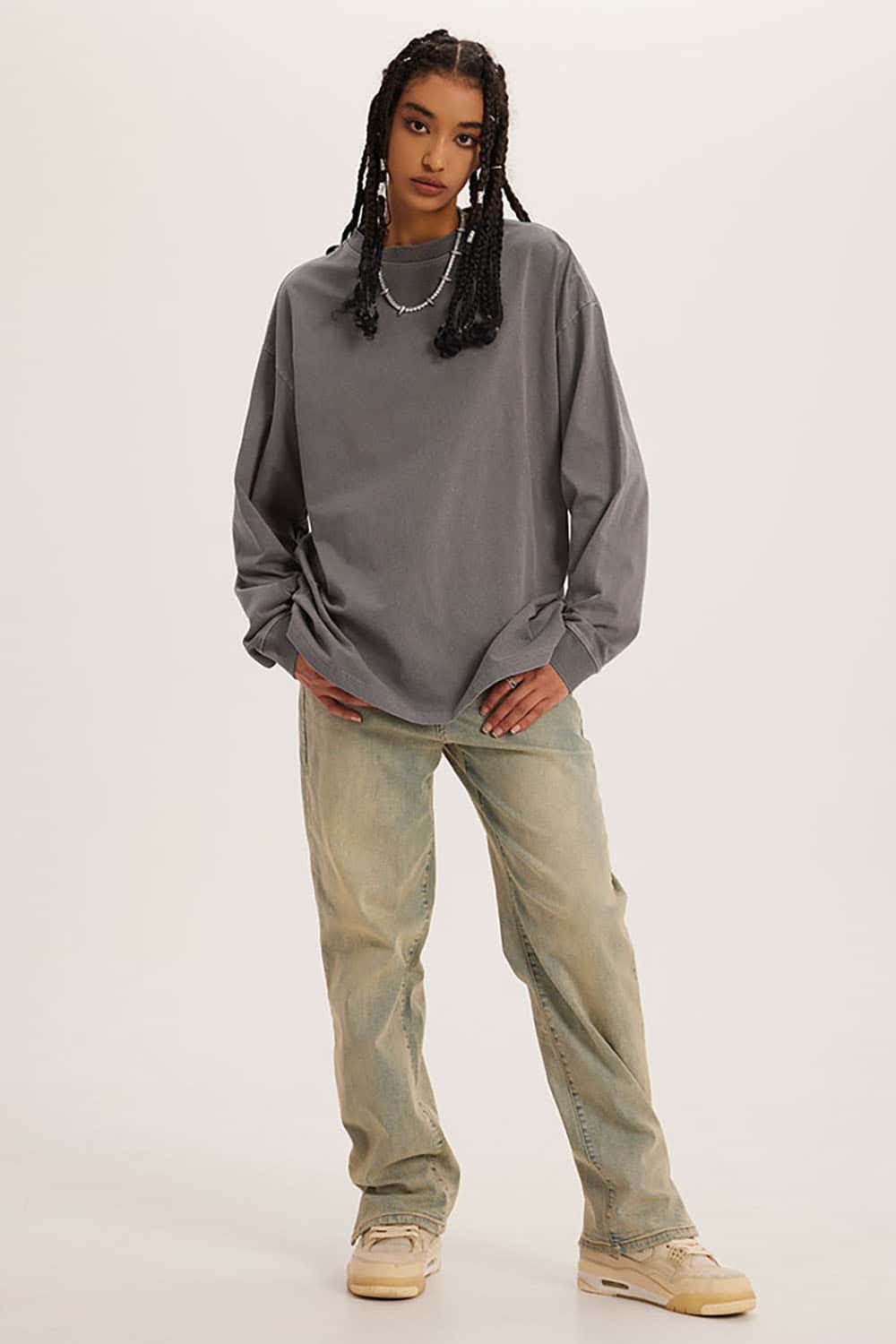 Loose Long Sleeve 260G Vintage Wash Distressed Long Sleeve T-Shirt