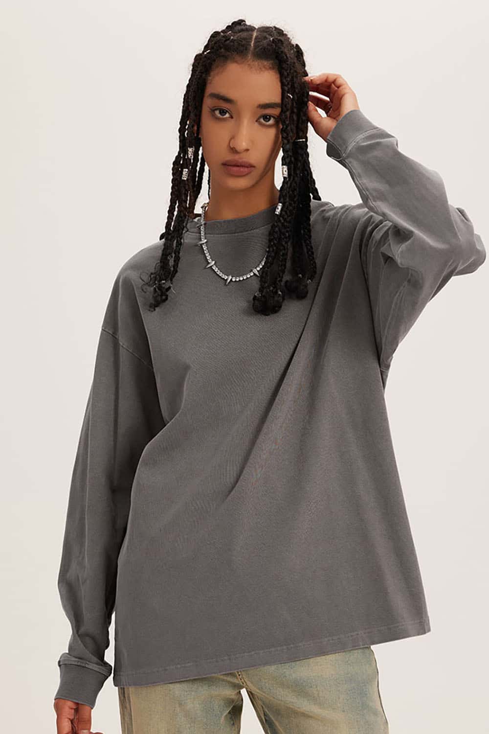 Loose Long Sleeve 260G Vintage Wash Distressed Long Sleeve T-Shirt