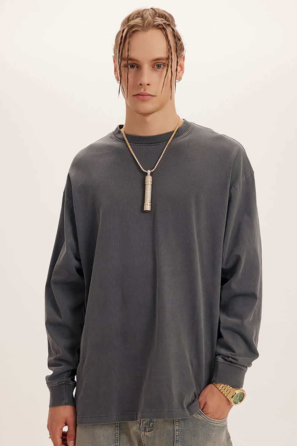 Loose Long Sleeve 260G Vintage Wash Distressed Long Sleeve T-Shirt