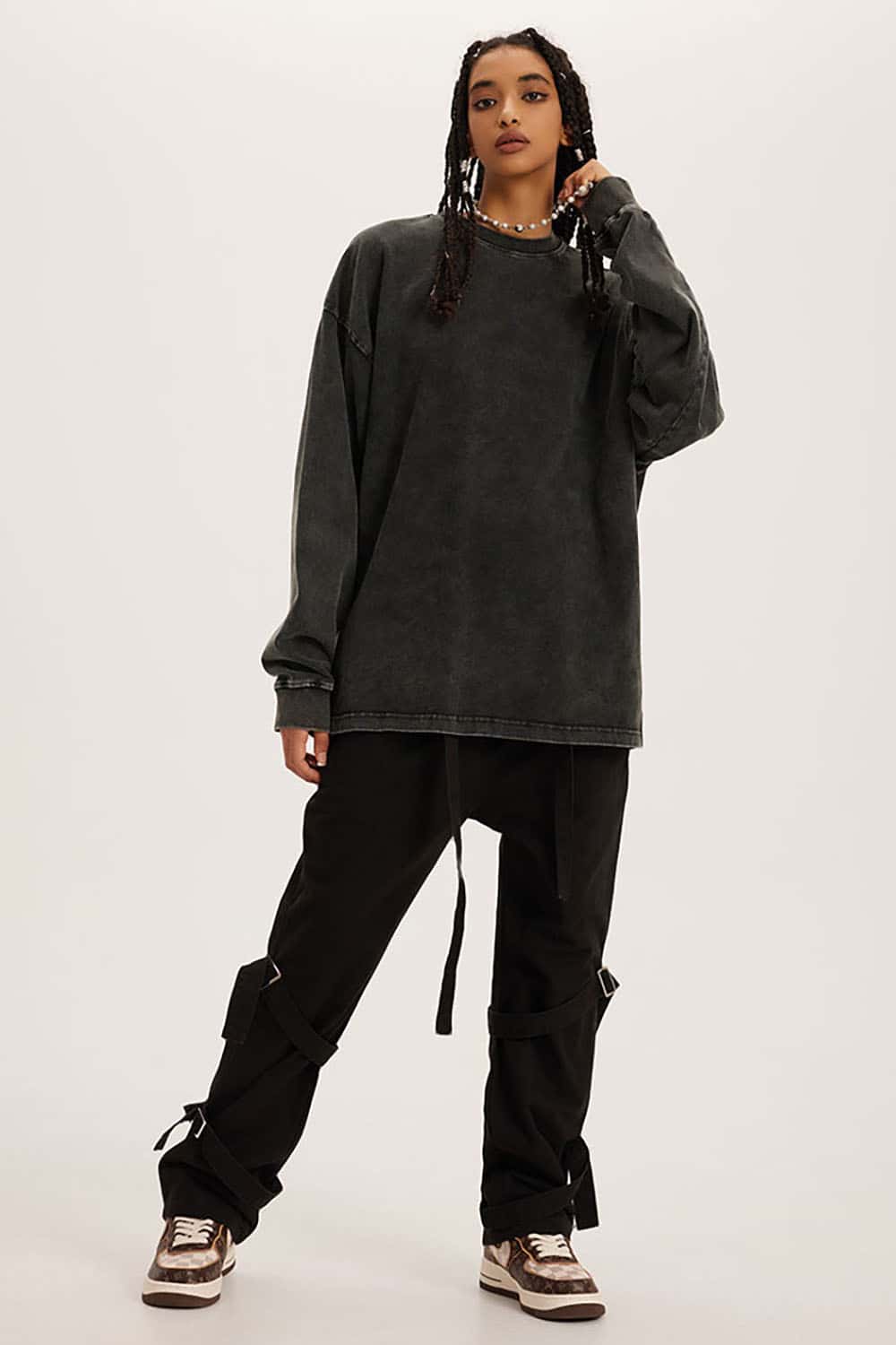 Loose Long Sleeve 260G Vintage Wash Distressed Long Sleeve T-Shirt