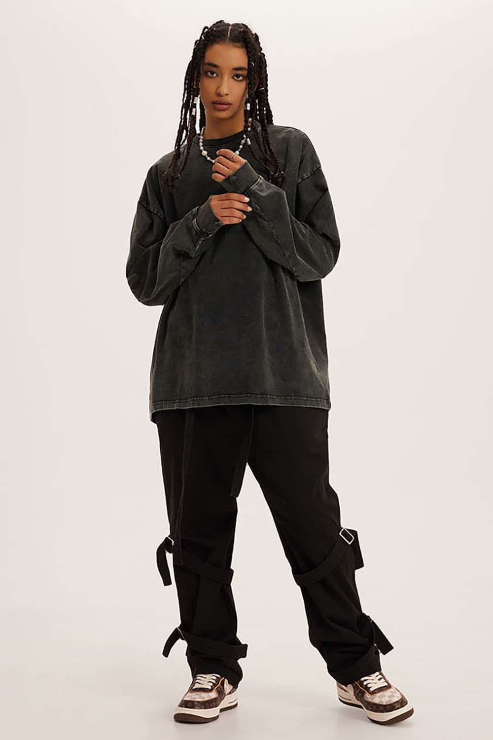 Loose Long Sleeve 260G Vintage Wash Distressed Long Sleeve T-Shirt