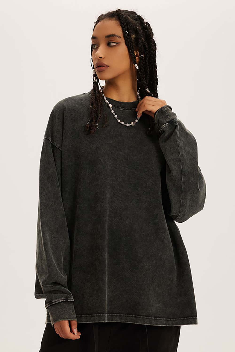 Loose Long Sleeve 260G Vintage Wash Distressed Long Sleeve T-Shirt