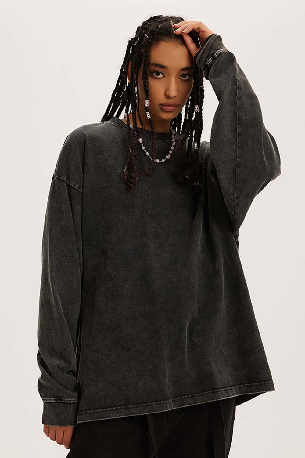 Loose Long Sleeve 260G Vintage Wash Distressed Long Sleeve T-Shirt