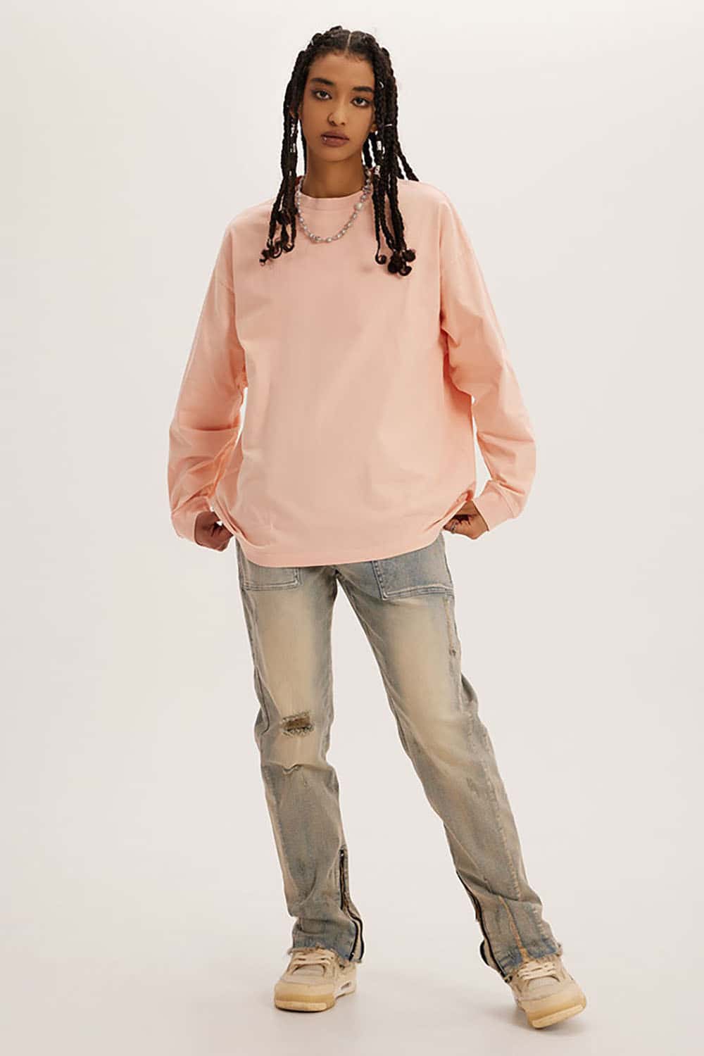 Loose Long Sleeve 260G Vintage Wash Distressed Long Sleeve T-Shirt