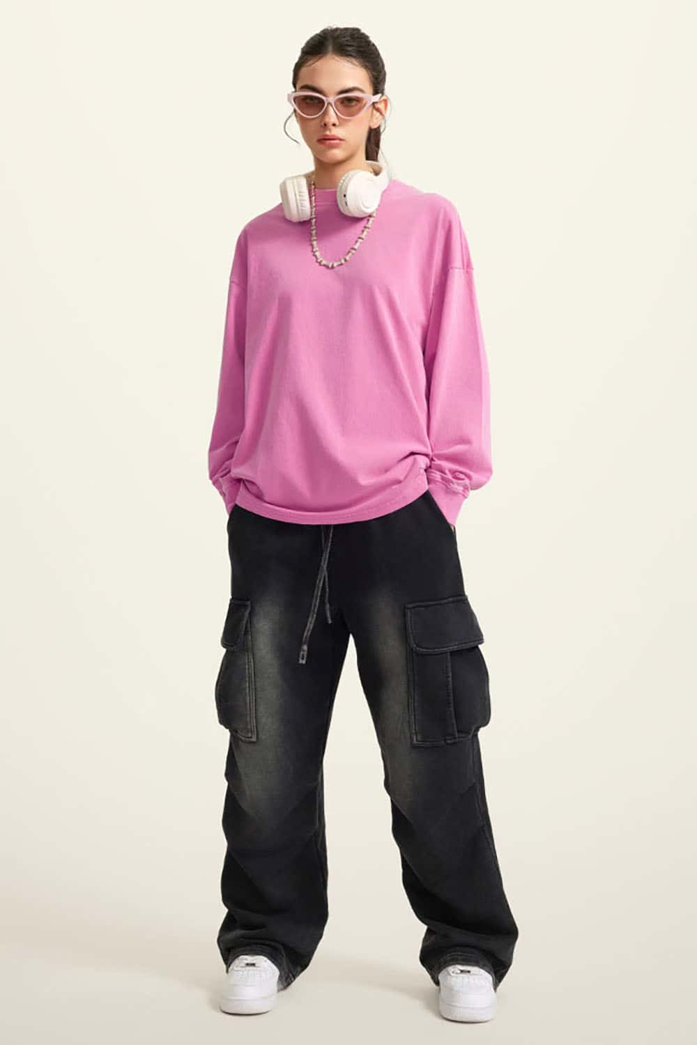 Loose Long Sleeve 260G Vintage Wash Distressed Long Sleeve T-Shirt