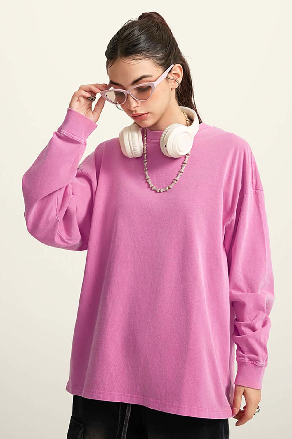 Loose Long Sleeve 260G Vintage Wash Distressed Long Sleeve T-Shirt