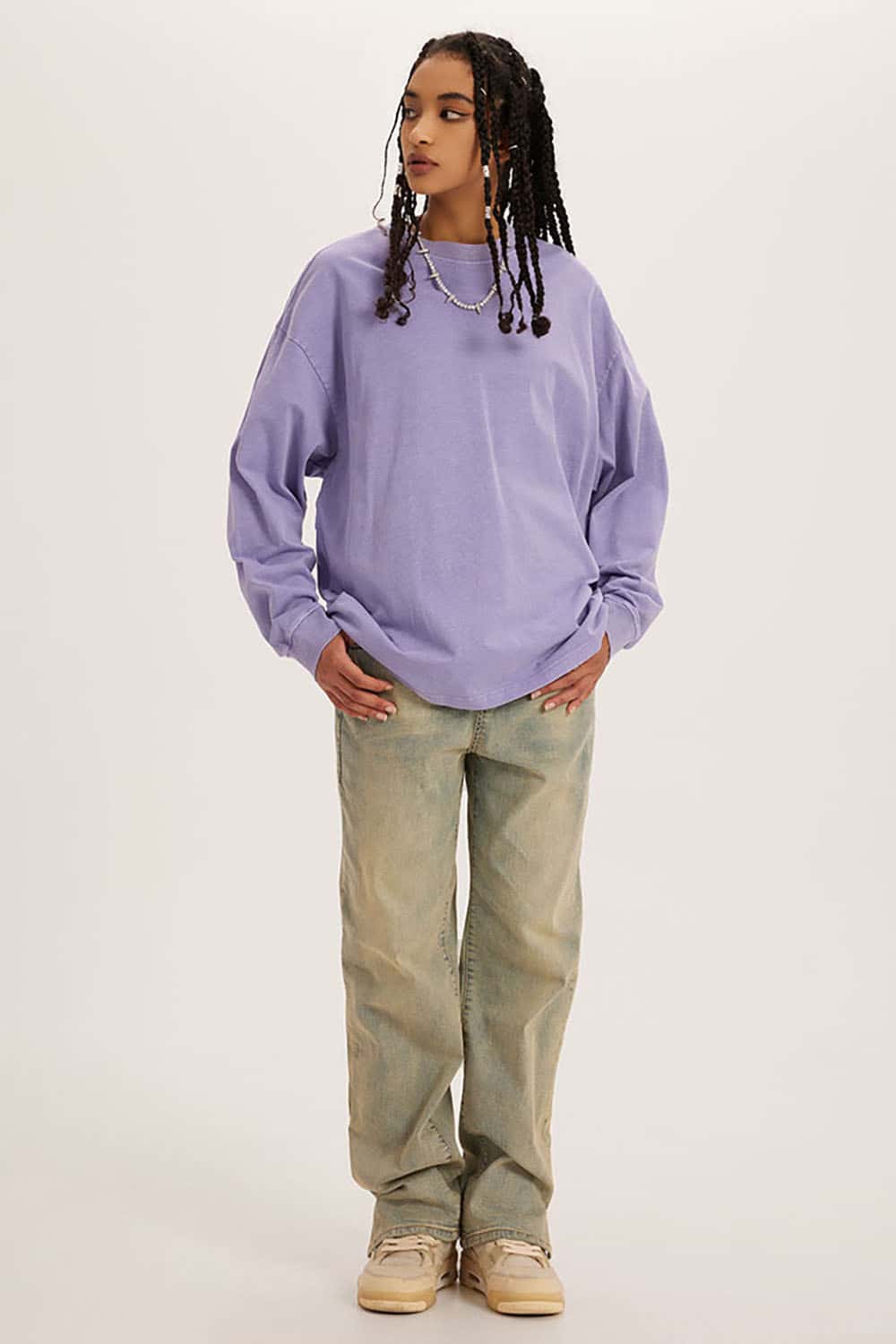 Loose Long Sleeve 260G Vintage Wash Distressed Long Sleeve T-Shirt