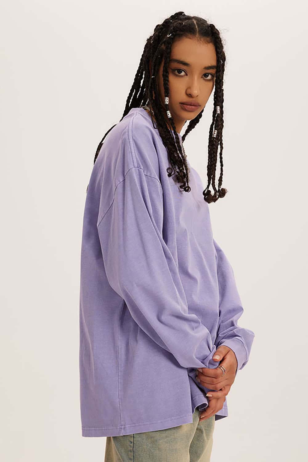 Loose Long Sleeve 260G Vintage Wash Distressed Long Sleeve T-Shirt