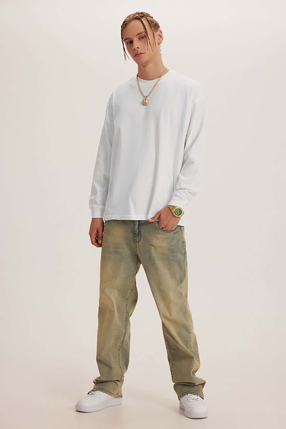 Loose Long Sleeve 260G Vintage Wash Distressed Long Sleeve T-Shirt