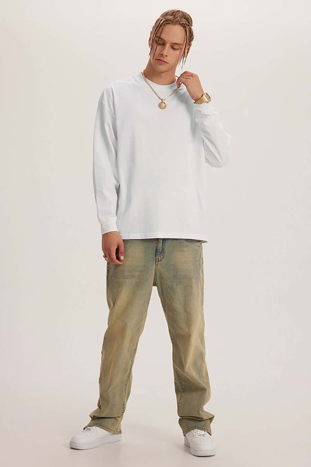 Loose Long Sleeve 260G Vintage Wash Distressed Long Sleeve T-Shirt