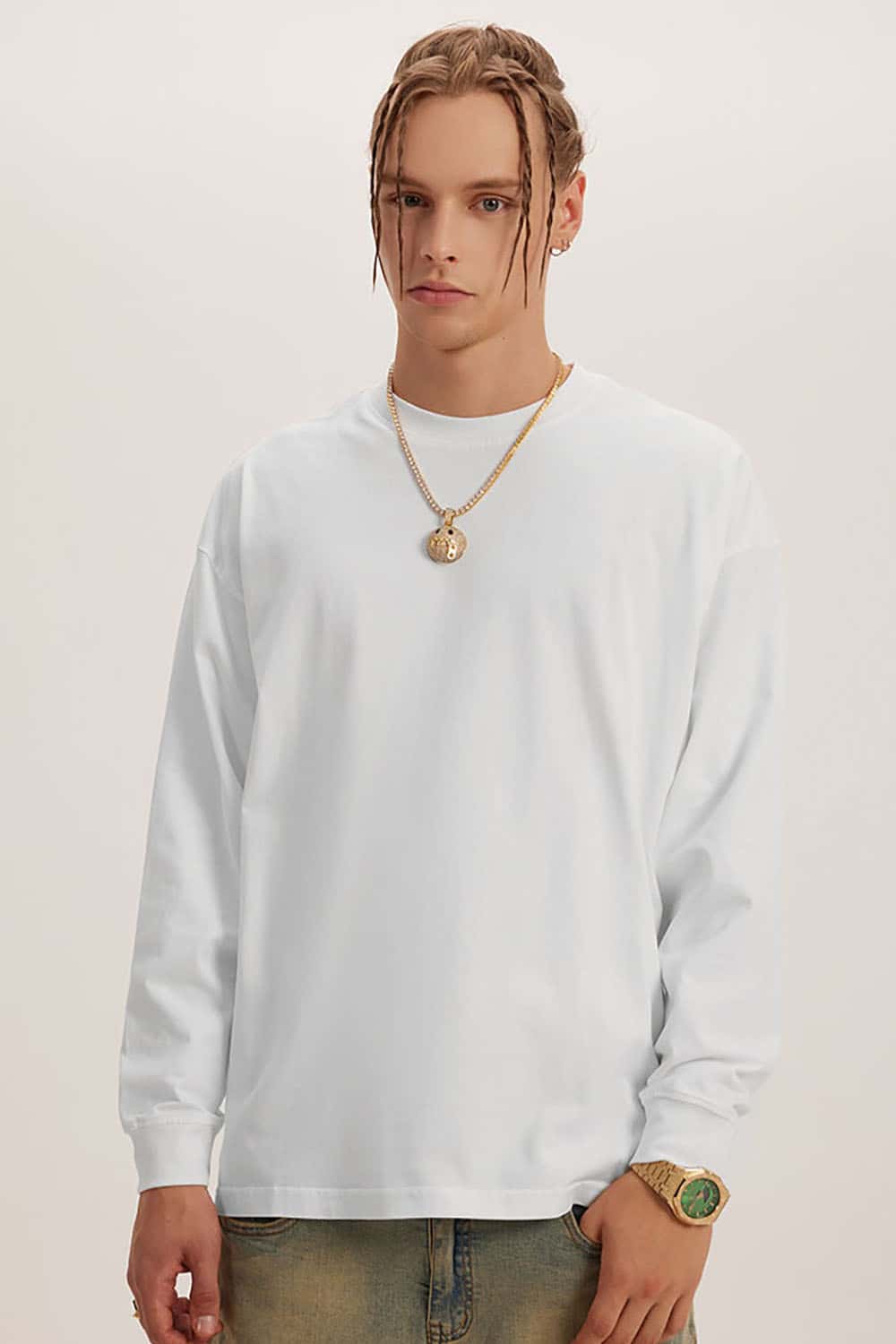 Loose Long Sleeve 260G Vintage Wash Distressed Long Sleeve T-Shirt