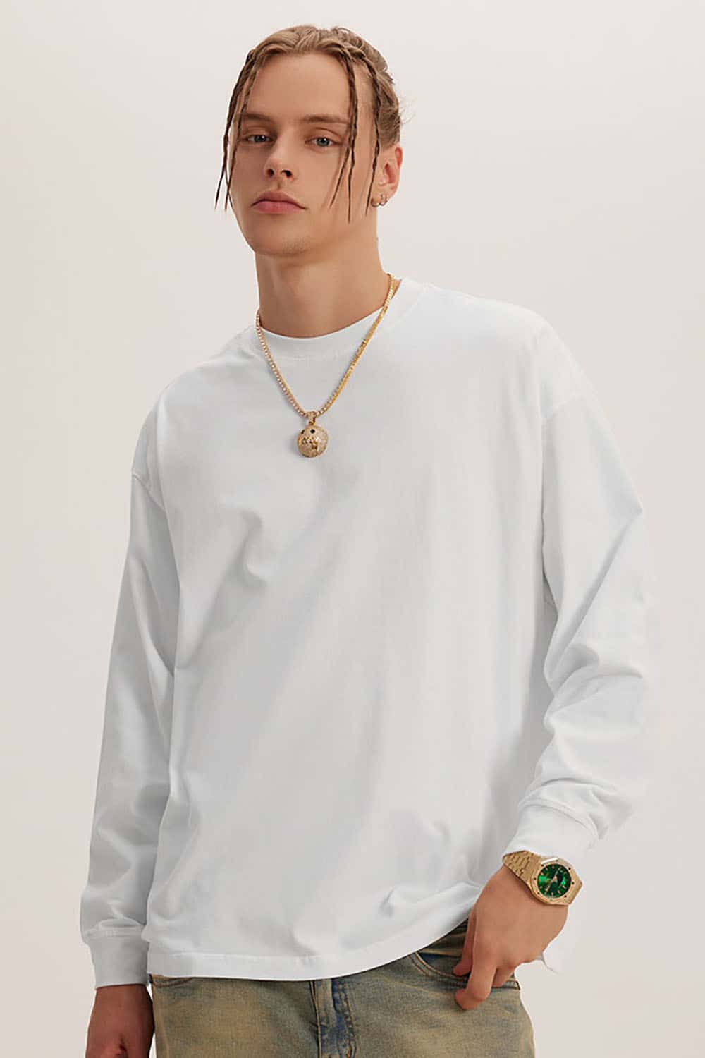 Loose Long Sleeve 260G Vintage Wash Distressed Long Sleeve T-Shirt