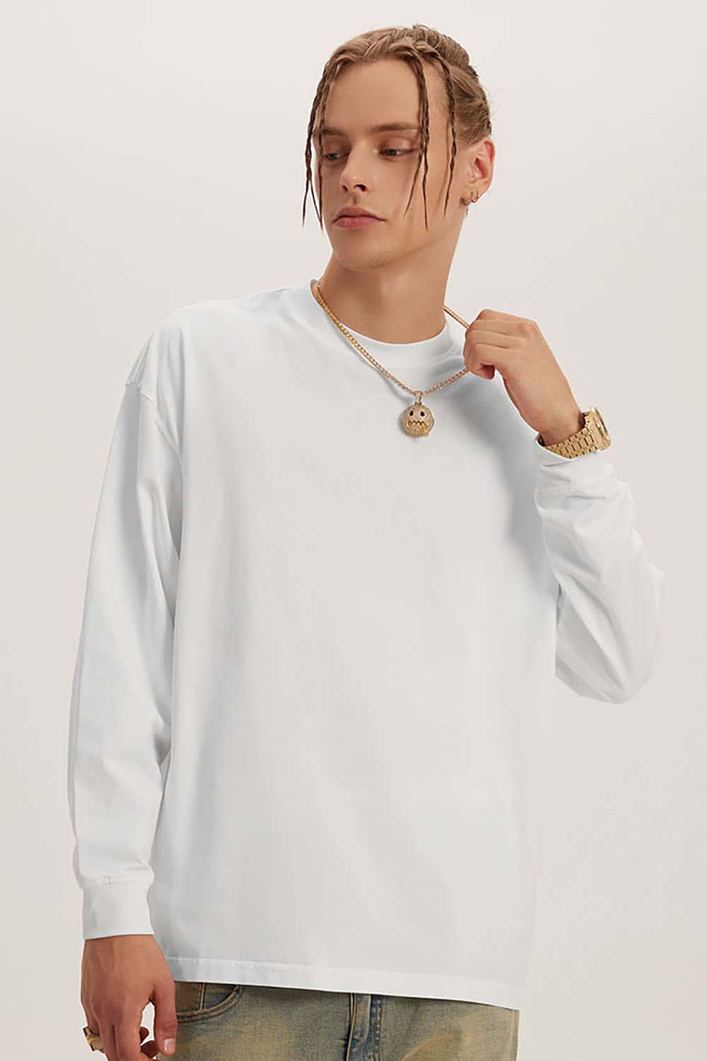 Loose Long Sleeve 260G Vintage Wash Distressed Long Sleeve T-Shirt