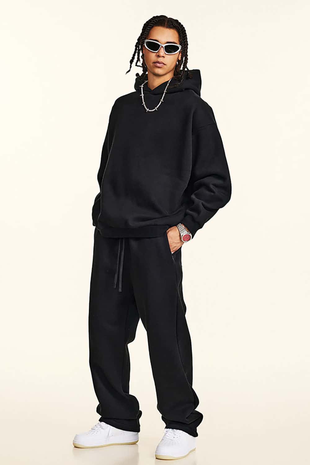 Basic Loose Fleece-Lined Sports Hoodie with Concealed Zipper
